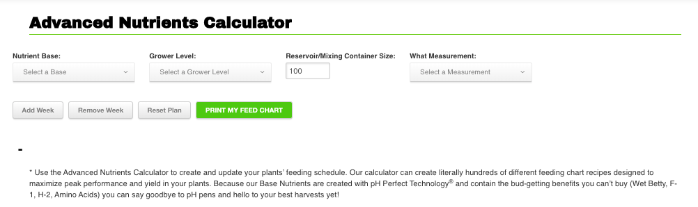Advanced Nutrients Calculator Tool